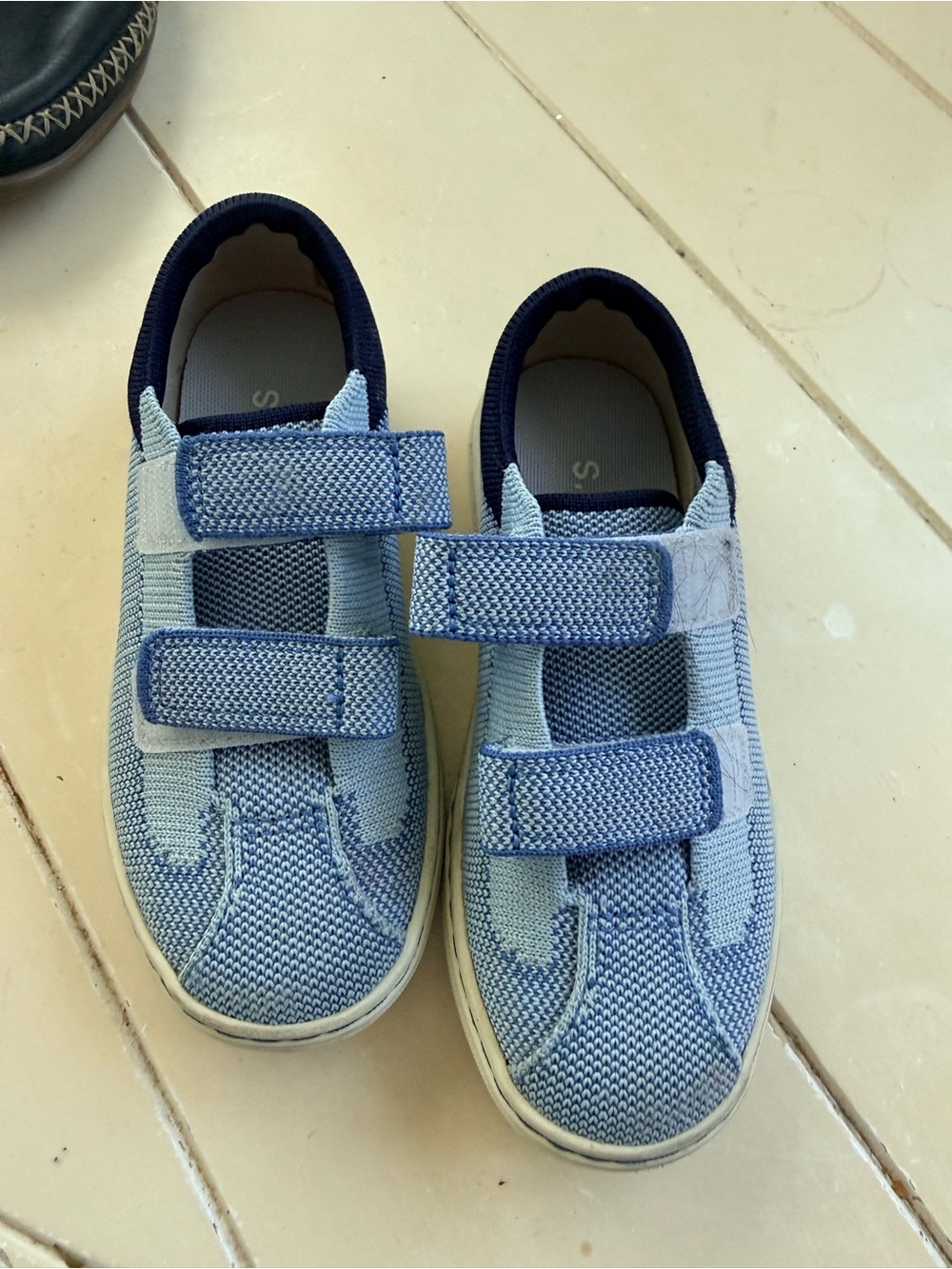 Rothy's Light Blue and Navy Knit Velcro Sneakers - Kids